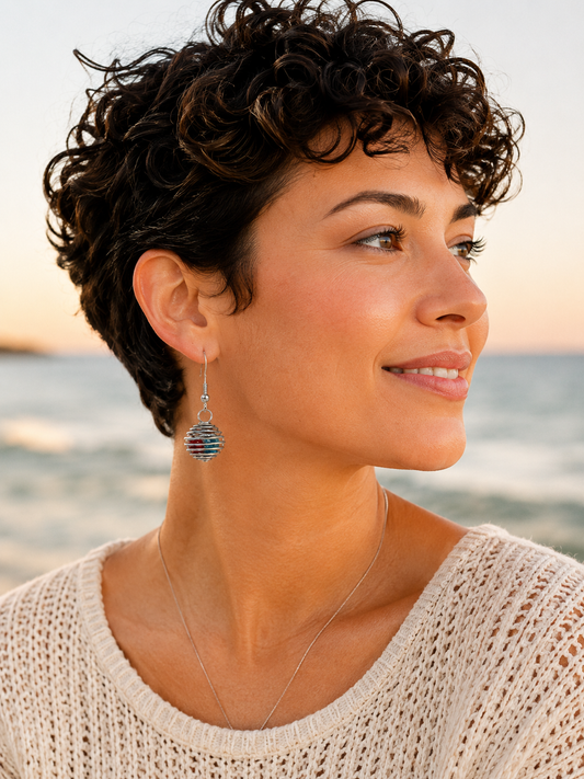 Carolina Orbit Handmade Earrings | Colorful Spiral Cage Earrings