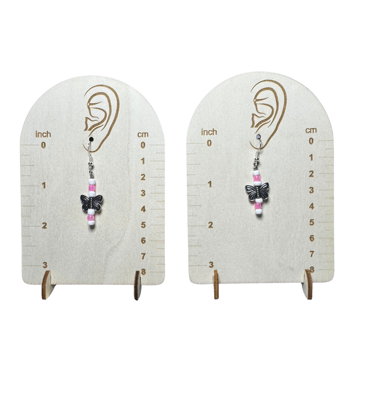 Pink Flutter Handmade Earrings | Silver Butterfly Dangle Earrings