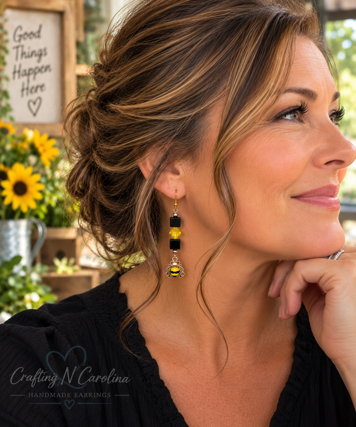 Honeybee Glow Handmade Earrings | Black & Yellow Bee Earrings