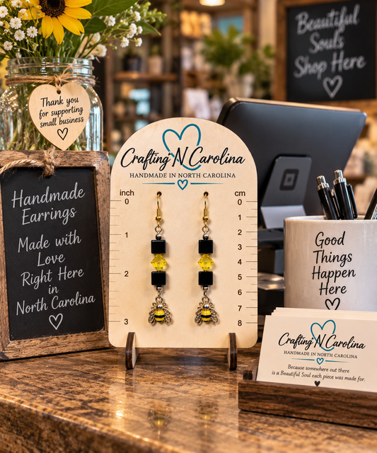 Honeybee Glow Handmade Earrings | Black & Yellow Bee Earrings