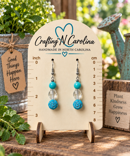 Turquoise Rose Handmade Earrings | Turquoise & Clear Dangle Earrings